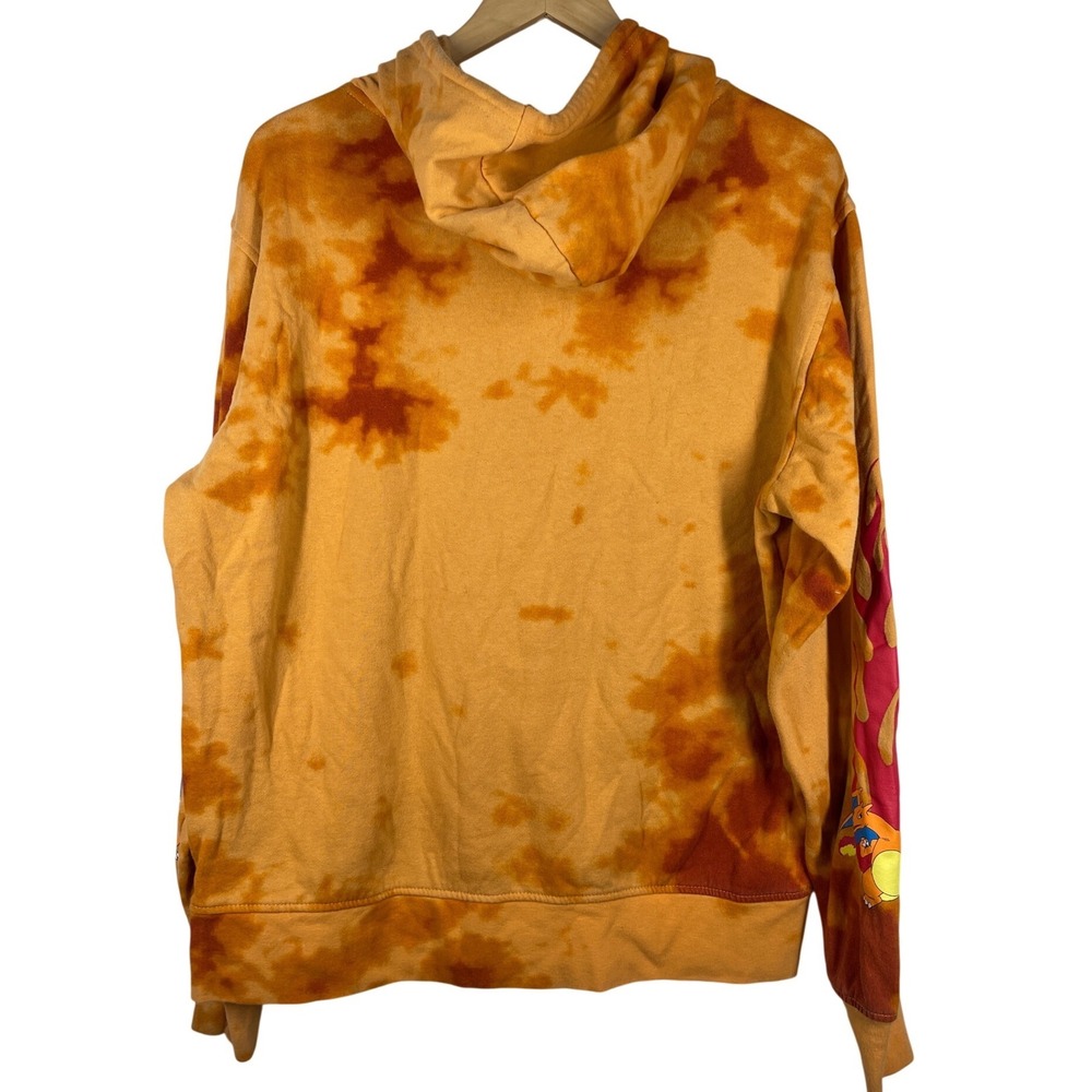 Pokemon Charizard Tie Dye Hoodie Mens Medium Orange Brown Flame Graphic Pullover - Picture 2 of 6